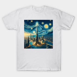 Dubai, United Arab Emirates, in the style of Vincent van Gogh's Starry Night T-Shirt